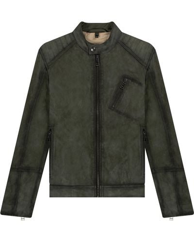 Belstaff 'v-racer' 2.0 Leather Jacket Pewter Green