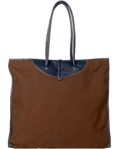 Pockets Calabrese Rotolo Shopping Bag Canvas And Leather Trim Chocolate Brown