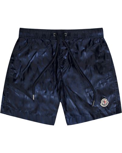 Moncler Monogramed Nylon Swim Shorts Navy - Blue