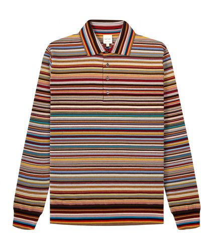 Paul Smith Signature Stripe Ls Knit Polo Multi - Brown
