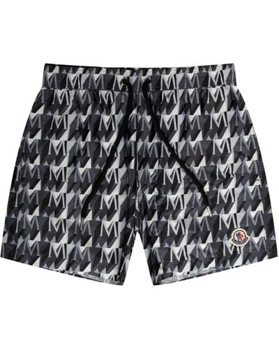 Moncler Monogramed Nylon Swim Shorts Black/white - Grey