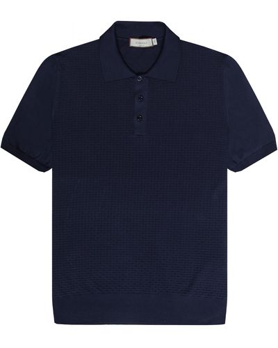 Canali Textured Knitted Polo Navy - Blue