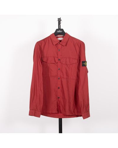 Stone Island Re-pockets Double Front Pocket Cotton/nylon Overshirt Red