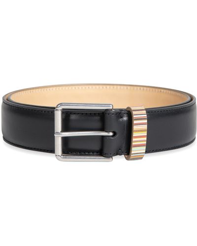 Paul Smith Signature Stripe Keeper Leather Belt - Black