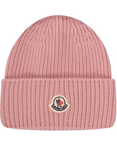 Moncler Cashmere Blend Classic Logo Beanie Pink - Red