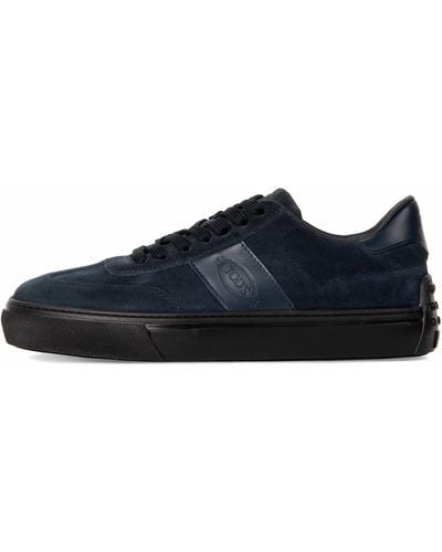 Pockets Tods Suede Lace Up Trainer Navy - Blue