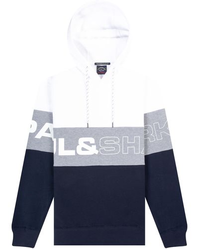 Pockets Paul & Shark 'colour Block' Hooded Sweatshirt White/grey/navy - Blue