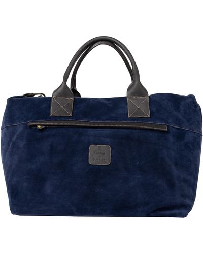 Pockets Calabrese Lipari Suede Medium Bag Navy - Blue