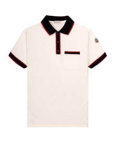 Moncler Contrast Collar With Pocket Polo White Navy Red - Natural