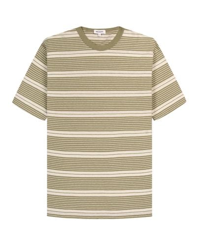 Norse Projects Johannes Sunbleached Stripe Ss T-shirt Sunwashed Green - Natural
