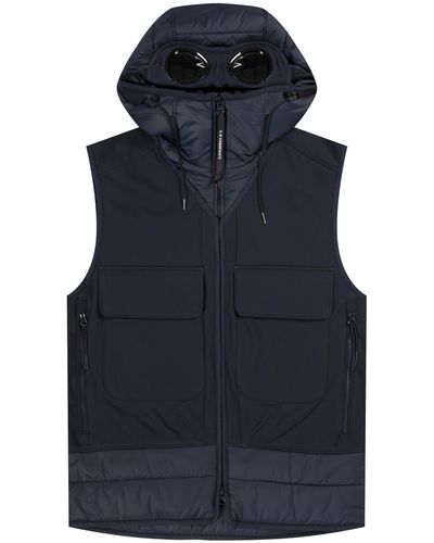 Pockets Cp Company Shell-r Mixed Goggle Gilet Total Eclipse - Blue