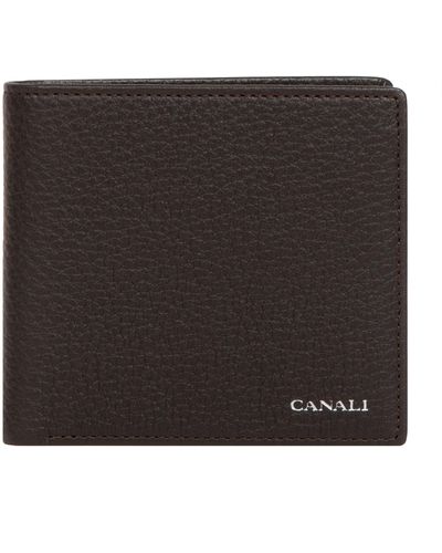 Canali Leather 8 Card Billfold Wallet Dark Brown - Black