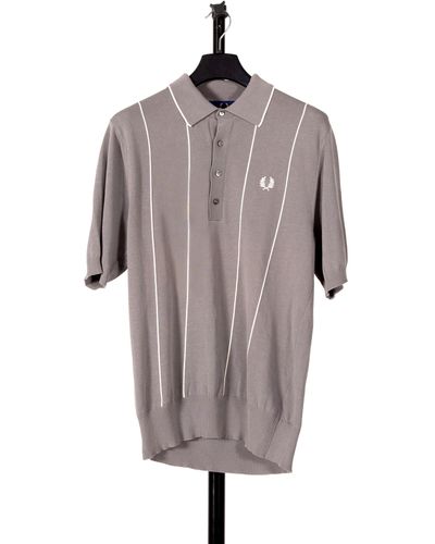 Pockets Re- Fred Perry Striped Knitted Polo Grey - Brown