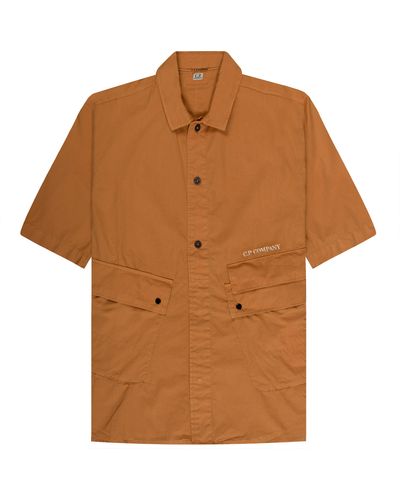C.P. Company Embroidered Logo Utility Ss Shirt Orange - Brown