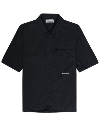 Stone Island Ss Garment Dyed Relaxed Shirt Navy - Black