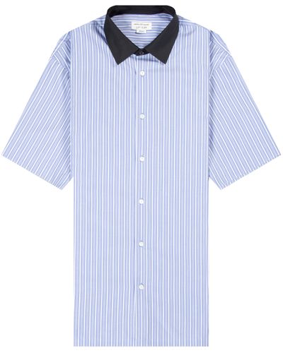 Pockets Dries Van Noten 'cassidy Patch' Striped Cotton-poplin Shirt Blue/white