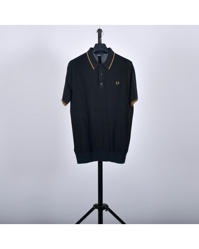 Pockets Re- Fred Perry Knitted Polo With Trim Black/gold - Blue