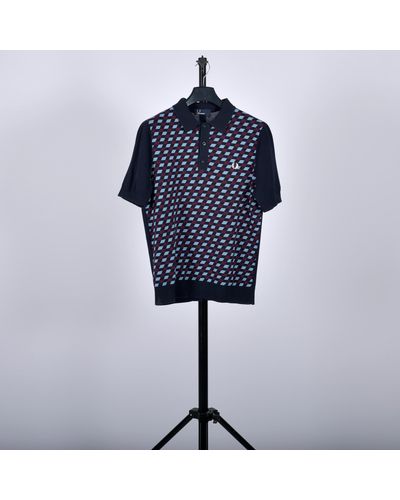 Pockets Re- Fred Perry Knitted Polo With Grid Design Navy/sky/red - Blue