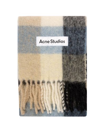 Acne Studios Mohair Checked Scarf Blue/beige/black - Metallic