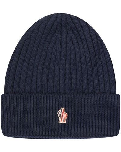 Moncler Grenoble Mini Logo Patch Ribbed Knit Beanie Night Blue