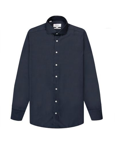 Eton Brushed Merino Wool Contemporary Fit Shirt Navy - Blue