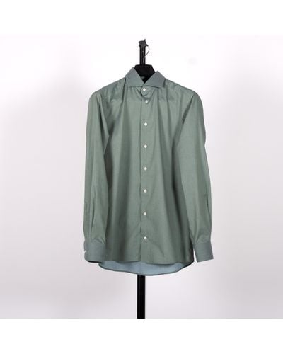 Pockets Eton Fine Twill Mélange Contemporary Shirt Green