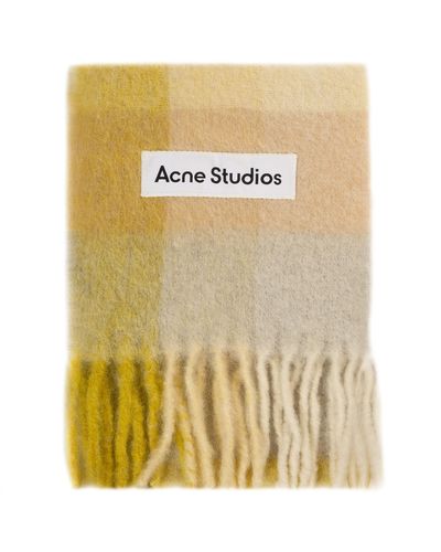 Acne Studios Mohair Checked Scarf Pastel Yellow/cream Beige - Metallic