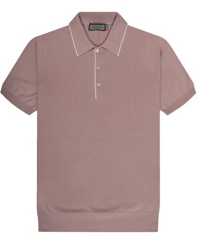 Canali Cotton Polo With Piping Pink - Purple