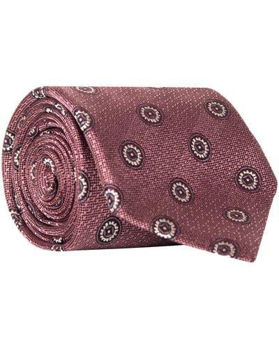 Canali Floral Medallion Patterned Silk Tie Pink - Purple
