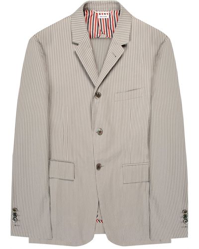 Thom Browne Seersucker Pinstriped Suit Grey