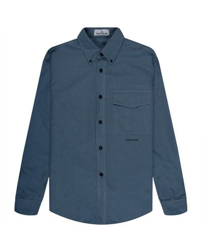 Stone Island Ls Cotton Linen Shirt Blue