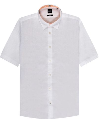 BOSS S-liam Linen Ss Shirt White