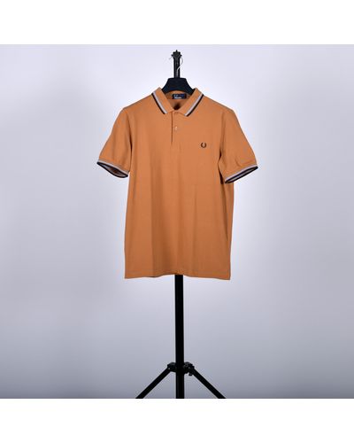 Pockets Re- Fred Perry Classic Logo Polo Burnt Orange/sky/navy - Brown