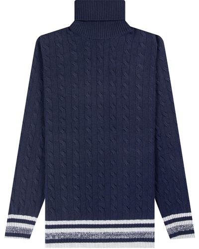 Brunello Cucinelli 'striped Cable-knit' Alpaca Rollneck Navy - Blue