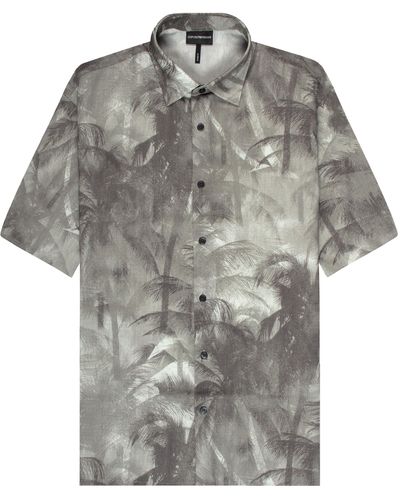 Emporio Armani Feather Patterned Ss Shirt Grey