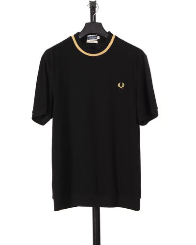 Pockets Re- Fred Perry Knitted T-shirt Black Gold Trim