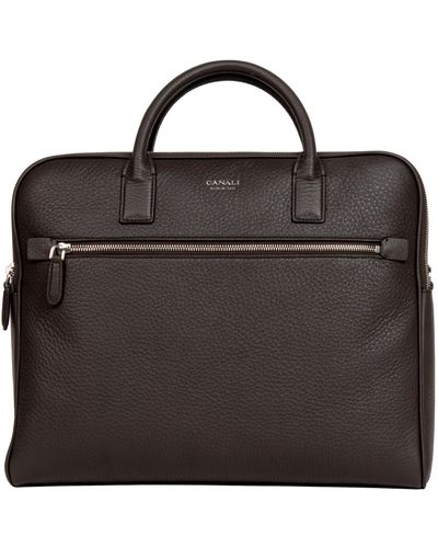 Canali Double Leather Briefcase Dark Brown - Black