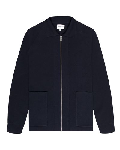 Norse Projects Bjarne Merino Full Zip Knitted Overshirt Navy - Blue