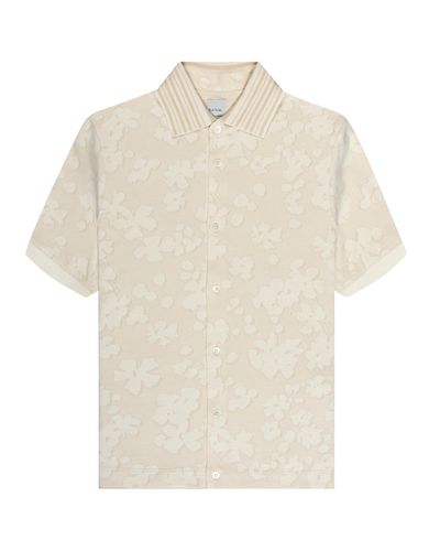 Paul Smith Floral Jacquard Full Button Ss Polo Cream - Natural