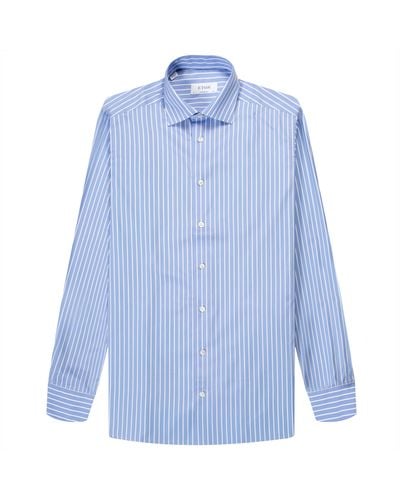 Eton Striped Woven Poplin Shirt Light Blue