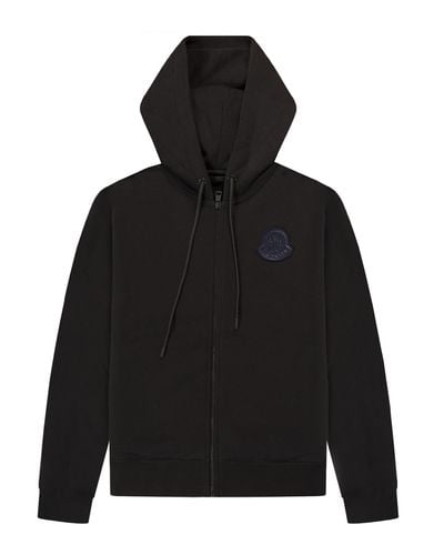 Moncler Rubber Logo Patch Full Zip-up Hoodie Black