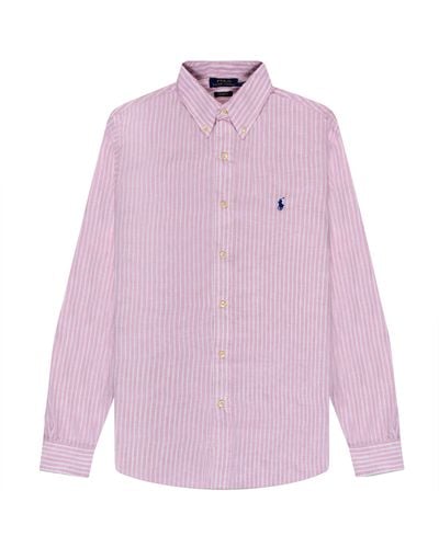 Polo Ralph Lauren Custom Fit Striped Linen Shirt - Purple