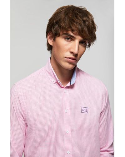 POLO CLUB Camicia Rosa A Quadri Vichy Con Particolare Ricamato