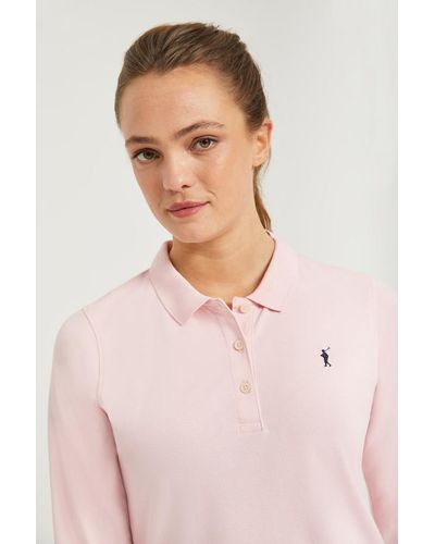 POLO CLUB Langärmliges Piqué-Poloshirt Rosa Mit Rigby Go Logo - Pink