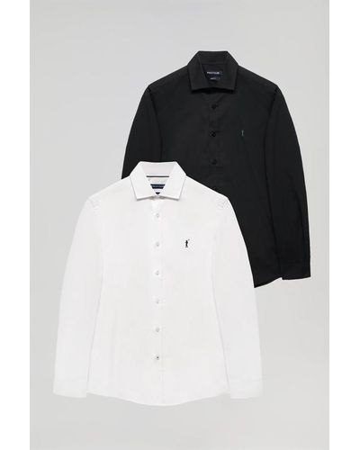 POLO CLUB Pack Di Due Camicie Popeline Colore Bianco E Nero Con Logo Ricamato In Contrasto