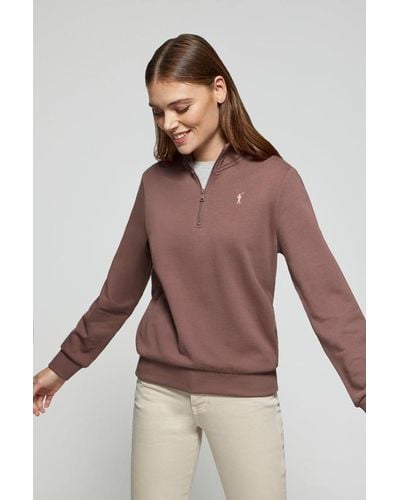 POLO CLUB Sweatshirt Taupe-Rosa Mit Kurzem Reißverschluss Und Rigby Go Logo - Braun