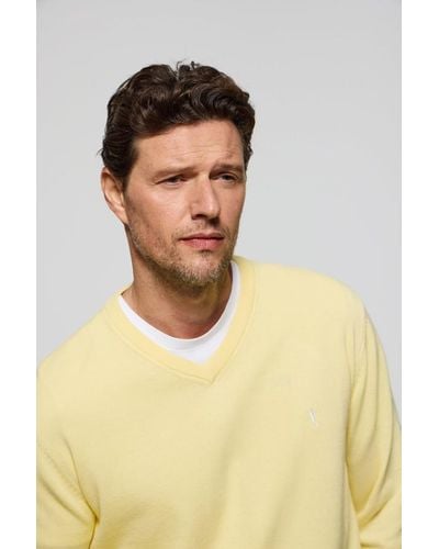 POLO CLUB Schlichter Pullover Sanftes Gelb Mit V-Kragen Und Rigby Go Logo - Mehrfarbig