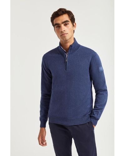 POLO CLUB Pullover Denimblau Mit Kaschmir, Hohem Kragen Und Reißverschluss
