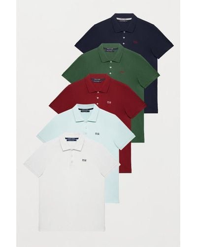 POLO CLUB Pack Mit Fünf Piqué-Poloshirts Mit Knopfleiste Mit Drei Knöpfen Und Logo-Stickerei - Rot