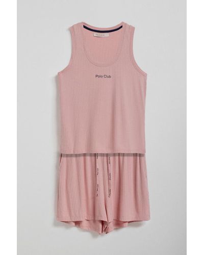 POLO CLUB Pyjama-Set Rosa Mit Top Und Shorts Und Details - Pink